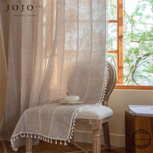 JOJOS L. PD.berg French Style Creamy Light Translucent Rod-Piercing Vintage Curtains Home Textile Window Treatments