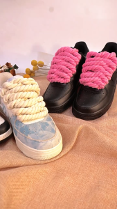 2PCS Round Shoelaces Thick Cotton Sports Rope Laces for Sneakers Kids Adult 120cm Thicker Braided Rope Shoelaces Cotton Rope Laces Casual Shoes Accessories