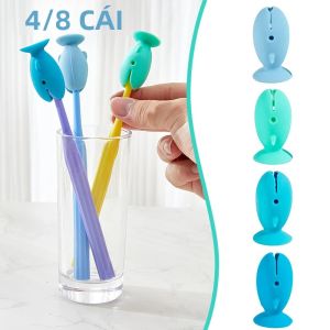 4/8 Chiếc Hình Cá Silicone Giá Treo Bàn Chải Đánh Răng Di Động Du Lịch Giá Đựng Bàn Chải Đánh Răng Có Nắp Bảo Vệ Đầu Phòng Tắm Phụ Kiện