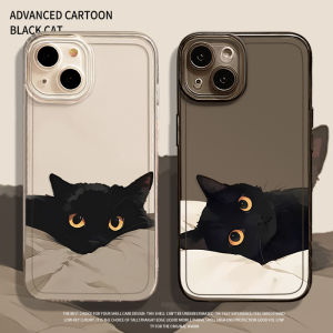 Cute Black Cat Couple Phone Case for iPhone 14 15 pro Max Transparent 13 Mini 12 16 Women 11 pro Men 17 Cartoon XR Niche plus Cover