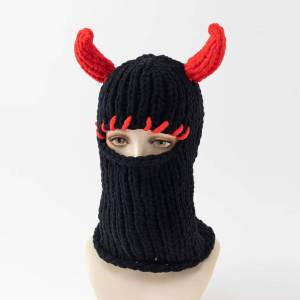 Y2K Long Bunny Ears Hat Winter Hand Made Knitted Funny Beanie Cap Thicken Warm Full Face Ski Mask Cover Balaclava For Party