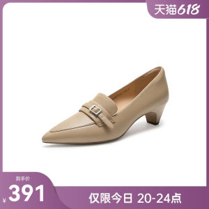 รองเท้าส้นสูงแบบสวมหัวแหลม หนังแกะ ส้นกลาง สวมใส่สบาย สำหรับผู้หญิง รองเท้าทำงาน รองเท้าลำลอง ฤดูใบไม้ผลิและฤดูใบไม้ร่วง