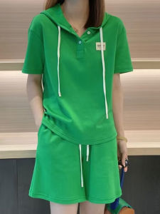 Shalldoer | Pure Color Hooded Short Sleeve Casual Shorts Two Piece Set Womens Summer New Sportswear Polyester Fabric Breathable Comfortable