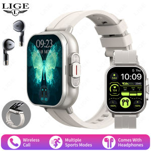 LIGE | LIGE NEW Smart Watch NFC TWS 2-in-1 Headset Bluetooth Call Heart Rate Blood Pressure Health Monitoring Headphones Smartwatch