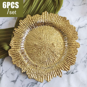 6 Pieces of Round Acrylic Reef Flare Charger Plates for Wedding Party Event Banquet Table Artisan Crafted 13inches