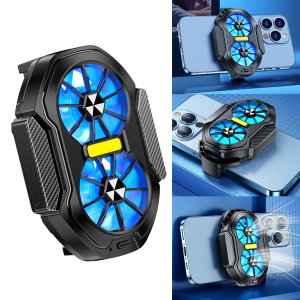 Dual Fan Mobile Phone Cooler Air Cooling Portable Game Heat Sink Type-C with Blue Light for Android IOS PUBG Game Cooler