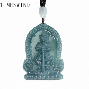TIMESWIND Original Natural A-type Jade Lord Tao Weisuwan Yak Spirit Guardian Deity Pendant Necklace for Gift with Certificate