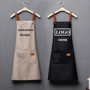 XMSJ | Customized Embroidery Print Logo Signature Waterproof Kitchen Aprons Home Chef Baking Clothes With Pockets Adult Bib Waist Bag