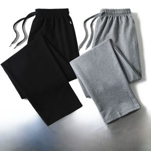Mens Cotton Sport Pants Long Trousers Summer Thin Pure Color Fleece Loose Straight Elastic Waist Versatile Casual Trousers