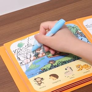 Quiet Book Water Painting Drawing Book for Kids – Reusable Educational Doodle Pad with Water Pen - Mainan Lukis 儿童早教益智玩具神奇水画本涂鸦反复绘画安静书水笔撕清水涂色