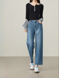 ESE·Y | Retro Fringe Cropped Straight Jeans For Short Women Autumn