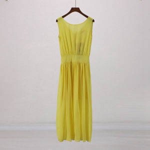 Váy Dài Không Tay Bằng Vải Voan Mùa Hè Mới Cho Nữ Váy Dài Đến Giữa Bắp Chân Cổ Tròn Không Tay Phong Cách Công Sở Không Thương Hiệu