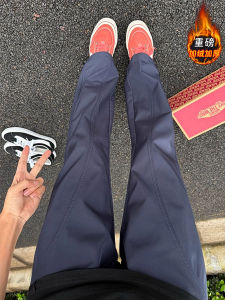 กางเกงบุขนแกะหนาสำหรับผู้ชาย กางเกงขายาวทรงตรง ทรงลำลอง ฤดูใบไม้ร่วง/ฤดูหนาว กางเกงบุขนแกะกันฝน กางเกงบุขนแกะกันลม กางเกงบุขนแกะกันลม