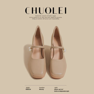 CHUOLEI | Coarse Heel White Mary Jane Shoe 1 Strap