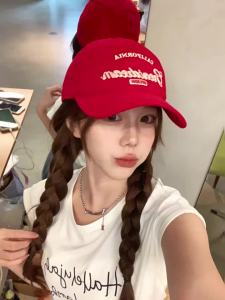 Cgediao | Red Summer New Style Korean Large Head Wide Brim Sun Protection Face Slimming Soft Top Baseball Cap