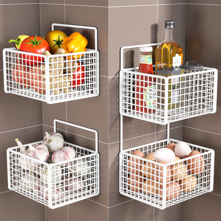 Kitchen Storage Rack Scallion Ginger Garlic Storage Basket WallMounted