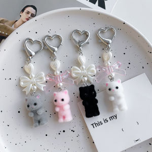 พวงกุญแจจี้รูปแมวรูปหัวใจ Y2K พวงกุญแจแมวรูปการ์ตูนสำหรับผู้หญิงหญิงสาวกระเป๋ากล้องน่ารักจี้ตกแต่งของขวัญ