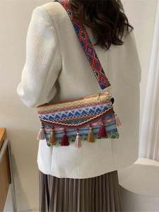 Handwoven Ethnic Style Zhuang Jin Bag Crossbody Single Shoulder Bag Embroidered Triangle Bag Daily Match Chinese Artistic Trend