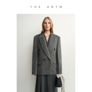 Wide Shoulder Fitted Waist Invisible Cuff Double Breasted Winter Womens Suit Jacket