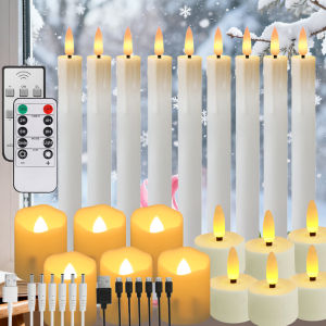 เทียนทีไลท์ไร้เปลวไฟแบบชาร์จไฟได้ พร้อมรีโมทและสายชาร์จ USB ตั้งเวลาได้ ไฟ LED กระพริบ ทำจากพลาสติก