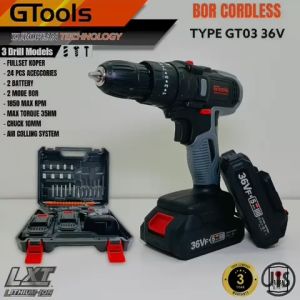 Bor Cordless NEW GTOOLS Tipe GT03 impact drill mesin bor baterai chuck besi KEYLESS auto lock