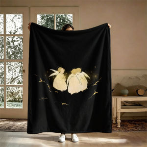 Angels Clouds Gold Black Flannel Blanket Perfect for Sofa Office Bed Travel Sleep Read Relax Camping Four Season Use
