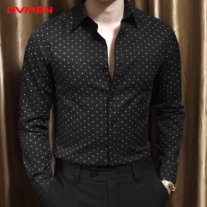 [TẶNG TẤT] Áo Sơ Mi Nam Dài Tay DVMEN Chất Liệu Mát Thấm HútThiết Kế Họa Tiết Chấm Bi Lịch Lãm