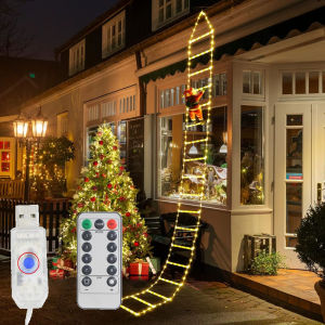 LED Christmas Decorations Fairy lamp Santa Claus Climbing Ladder Light USB Plug 8 Modes for Home Holiday Wall Window Xmas Decor