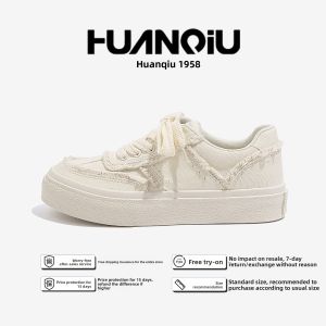 Trendy Thick Bottom Canvas Shoes for Men Casual Versatile Low Top Leather Splicing Glueing Rubber Bottom Shoes for All Seasons