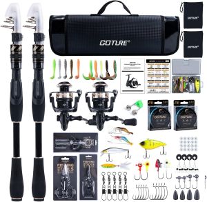 goture | Goture Telescopic Fishing Rod Reel Combo 9+1 Stainless Steel Bearings Reel Carbon Fiber Travel Fishing Pole Kit with Carrier Bag