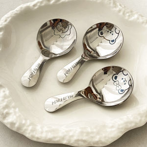 Portable Mini Stainless Steel 304 Short Handle round Spoon Children Tea Spoon Milk Powder Spoon Dessert Soup Spoon Dining Utensils