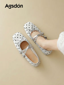 Agsdon | Ballet Style Polka Dot Mary Jane Chunky Heel Height Increasing Ladies Shoes
