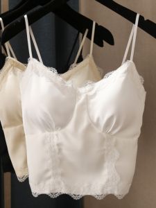 Summer Lace Trim Splice High-End Satin Base Top with Chest Pad Slimming Short Strap Vest Fashionable Chinese Brand Other