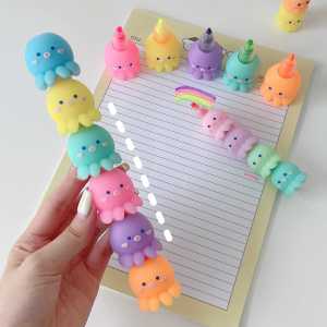 Fun Foldable Mini Fluorescent Marker Pens Set of 5 Cute Cartoon Octopus Design Small Size Student Friendly Writing Tools