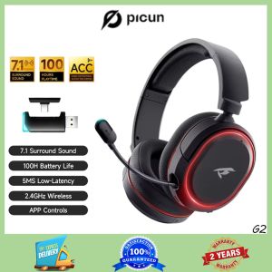Picun -G2หูฟังไร้สาย2.4G สำหรับการเล่นเกมอิเล็กทรอนิกส์ชุดหูฟังบลูทูธ5MS ไมโครโฟนเปลือก7.1เวลาแฝงต่ำสำหรับพีซี PS4 PS5สวิตช์โทรศัพท์