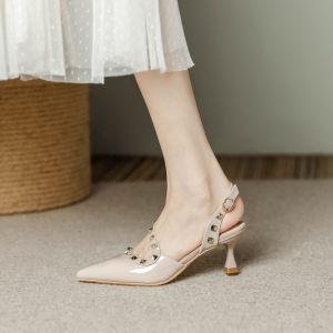 รองเท้าส้นสูงหัวแหลมแบบหัวเข็มขัดสำหรับผู้หญิง ทรงสวมสบาย สวมใส่กลางแจ้ง ทรงหัวแหลม ทรงหัวเข็มขัด สวมใส่สบาย สไตล์เกาหลี