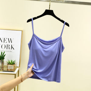 Modal Strap Vest Womens Summer Sleeveless Thin Pure Color No Bra Base Shirt Chest Pad Style Versatile Fashionable Base Layer