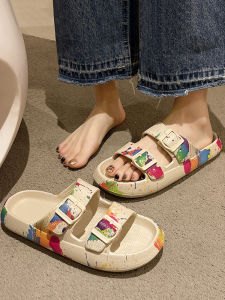 QIAOHUI | Trendy Graffiti Printed Slip-On Sandals Anti-Slip Thick Soles