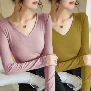 Lieoyuarn | Slim Fit V-Neck Modal Long Sleeve T-shirt