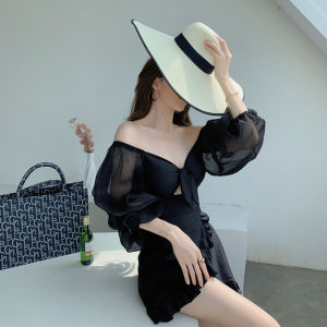 Áo Tắm Suối Nước Nóng Cỡ Lớn Gợi Cảm Màu Đen Moki Áo Tắm Boxer Kiểu Váy Liền Thân Trễ Vai Đẩy Ngực To Cho Nữ Tôn Dáng Gầy