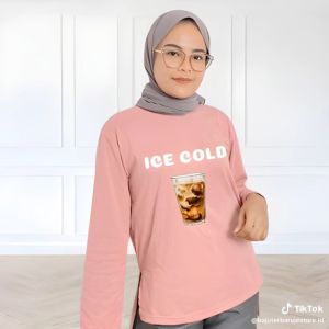 Kaos Wanita Dewasa Lengan Panjang ICE COLD BLOUSE KATUN COMBED 24S SABLON Baju Atasan Jumbo Viral