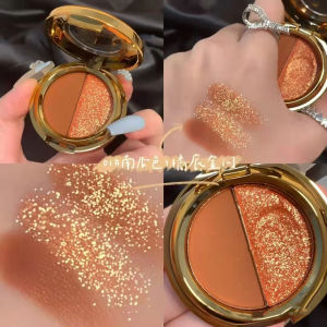 Decale Double-Color Eyeshadow Highlighter Portable Affordable Shiny Pumpkin Earth Tone Eye Shadow Palette Natural 3D Long-lasting