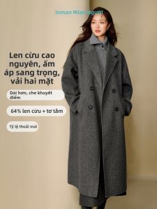 INMAN | Áo Khoác Lông Cừu Dài ấm rộng lót lụa Alpaca