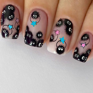 24Pcs Square Short Coverage Press On Nails Halloween Funny Fake Nails Cute Briquette Reusable False Nail Star Wear Nails