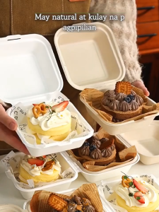 Biodegradable Sugarcane Pulp Takeout Box Disposable Clamshell Container for Burger Fried Chicken Sandwich Cake Packaging