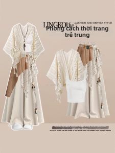NUMEN BUTTON | Bộ Đồ Dài Bohemian Phong Cách Dễ Thương 4 Món cho Người Béo Mùa Thu Sớm