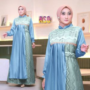 | Realpict | BeLLa Dress Fashion Modern Gamis  Brukat Terbaru Baju Wanita Jumbo  Syari Remaja Kekinian Kondangan Pesta Mewah