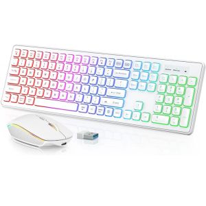 Rechargeable RGB Wireless Keyboard and Mouse Combo Ergonomic Backlit Keyboard Set With 2.4G USB Receiver For Laptop Office Home
