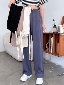 สูง เอว ผ้าฝ้าย ผ้าไหม ผู้หญิง ฤดูร้อน ขาตรงบาง กางเกงลำลอง ระบายอากาศได้ดี หลากหลาย ประดิษฐ์ ผ้าฝ้าย ขากว้าง กางเกง