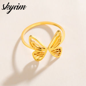 Skyrim Nhẫn Bướm mở điều chỉnh Nhẫn đôi thép không gỉ Titan trang sức nhẫn